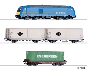 TT D PRI Güterzug-Set, Diesellokomotive 2 Schiebewandwagen, 1Containerwagen Ep.VI, etc.........................................
