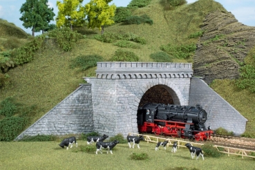 H0 Ausstattung Tunnelportal 2gleisig, Steingrau, meliert