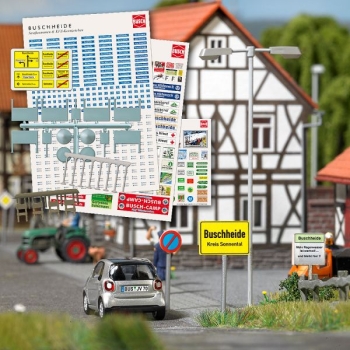 H0 Geländegestaltung BS Deko- Set " Buschheide ", Masten, Ortschilder, Straßennamen, KfZ- Kennzeichen, etc.....................................................