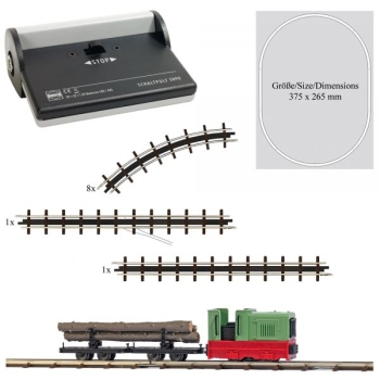 H0  Feldbahn Set, Diesellokomotive Gmeinder 15/ 18 PS, Langholzanhänger 1x, Gleisoval, Batteriekasten Vor- Rückwärts- Stopp, etc................................................................................................