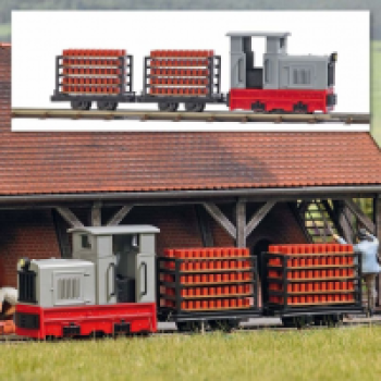 H0  Feldbahn Set, Diesellokomotive Gmeinder 15/ 18 PS, Ziegeltransportwagen 2x, Gleisoval, Batteriekasten Vor- Rückwärts- Stopp, etc.............................................................................