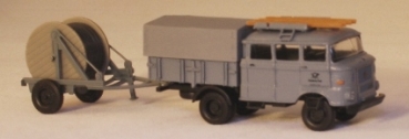 TT D LKW IFA W 50 LA  Bautruppwagen mit Kabeltrommelanhänger, Ballonräder