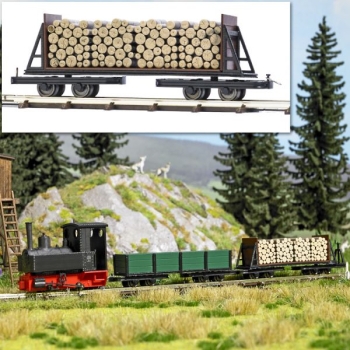 H0f Drehgestell- Stirnwagen bel., 4A, L= 66mm, Holzladung, etc.................................................................................................