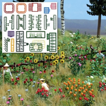 H0 Geländegestaltung " Natur Pur " Blumen - Pflanzen- Set, 100x, Sonnenblumen, Rosen, Tulpen, Sommerblumen, Mohn, etc.....