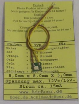 H0 N TT Hausbeleuchtung LED, 8x 8mm, 7- 16V ~ =, 10- 20mA, mit Klebepad, gelb