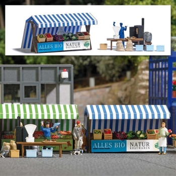 H0 Ausstattung BS Marktstand Aufbau, Bio- Gemüse, Räucherfisch, etc.....................................................................................