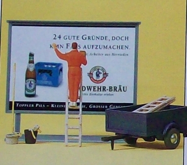 H0 Ausschmückung Plakatkleber auf Leiter