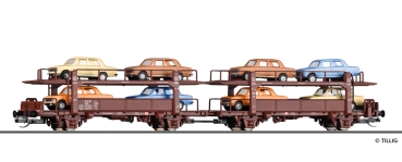 TT D DR Autotransportwagen 4A Ep.IV bel. mit 8 PKW Lada, etc.........................................................................................