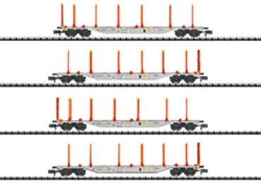 N S Flachwagen Sgn mit Rungen, Set 4x, 4A, Ep.VI, etc.........................................................