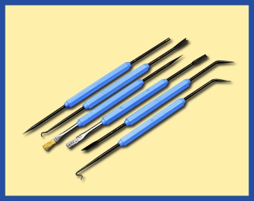 Werkzeug Lötzubehör Platinenreinigungsbesteck  6teilg., Reinigungsbürste, Schaber, Klingen, Nadelspitzen, L= 175mm, etc.......................................................................