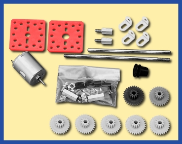 elektro Kleinmotoren- Getriebe BS Getriebemotor, Wellen St. 3x,  Zahnräder St.7x,  Scheiben div.,  Halteplatten St.2, 1,5V- 24U/ min, etc...........................................................................