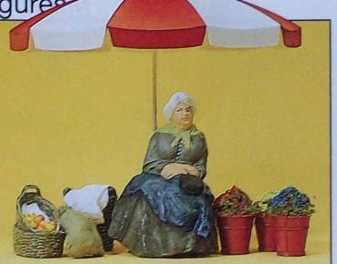 G Figur Marktfrau Schirm Körbe