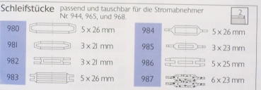 H0 D DB DR Schleifstücke Paar für 944 965 968, etc...................................................................................................