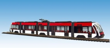 H0 D Elektrotriebwagen Solaris Tramino rot weiß, " 3 Depot ", Metallräder, Achsen, 3Drehgestelle, 4Gelenke, ohne Motor, etc..................