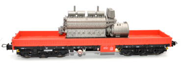 H0 D DB Schwerlastwagen Samms- u 455, 6A, beladen mit Dieselmotor EMD 567B, rot- schwarz- schwarz, etc......................