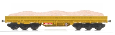 H0 D DB Schwerlastwagen Samms- u, 454, 6A, Bauzugwagen der Bahngruppe, beladen mit kies, gelb- gelb- schwarz, etc.....................