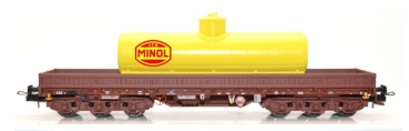H0 D DR Schwerlastwagen Samms- u 4860, 6A, beladen, mit gelben Altölsammelkessel, VEB Minol, etc................