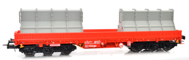 H0 D DB Schwerlastwagen Samms- u, 454, 6A, beladen mit 2 grauen Betonschalungen für Brückenelemente, rotz- rot- schwarz, etc.................