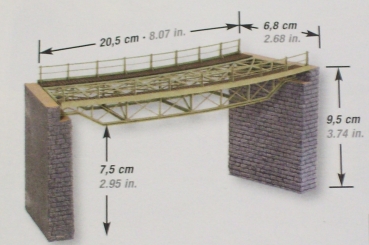 H0 Geländegestaltung BS Laser Cut Brückenfahrbahn gebogen mit Brückenköpfen, Länge 20,5cm, Höhe 9,5cm, Durchfahrtshöhe 7,5cm, etc..................
