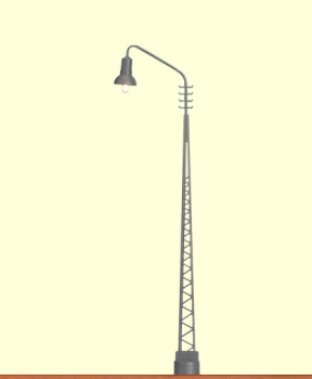 H0 Leuchte LED Gittermastleuchte mit Stecksockel, H= 120mm, Gleichspannung 12- 16V, Brawa Gleichrichter 2185