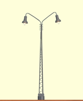 H0 Leuchte LED Gittermastleuchte mit Stecksockel, 2fach, H= 120mm, Gleichspannung 12- 16V, Brawa Gleichrichter 2185,