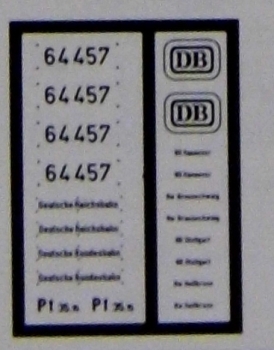 H0 D DRG DB DR BS Dampflokomotive BR 64 459 Ätzbeschriftung Neus