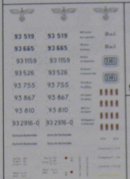 H0 Ausstattung BS D DB DR DRG Schiebebildersatz BR 93