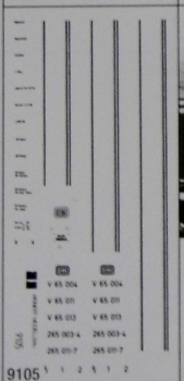 H0 D DB BS Diesellokomotive V 65 Beschriftungssatz Zierlinien
