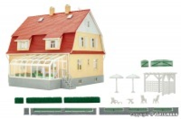 H0 Gebäude BS Wohnhaus mit Wintergarten, L=12x 14,5x 11,8, Zaun 192x 1,4cm, etc................................................................