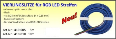 elektro Litzen Drähte Kupferschaltlitze für RGB LED Streifen, 0,25mm²,  schwarz- grün- rot- blau, 5m, etc...................................................................