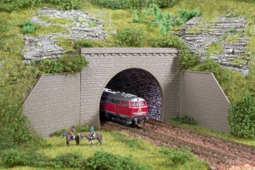 N Ausstattung Tunnelportale zweigleisig, Steingrau, Natursteinmauer klein mit Abschlusssteine