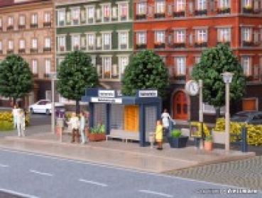 H0 Gebäude BS Bushaltestelle, LED Beleuchtung, Straßenleuchten St.2- ohne Funktion,  L 19x 8x 5cm, etc...........................................................................