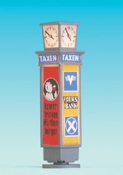 H0 Ausstattung Uhr mit Reklamesäule,  beleuchtet,  H= 45mm, Ersatzleuchtmittel 3293,etc.............................................