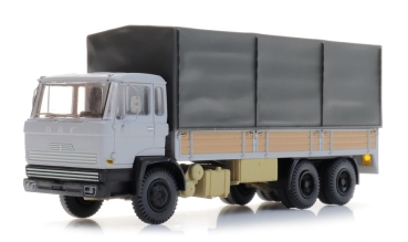 H0 LKW DAF Kipp- Fahrerhaus 1970, Tandemachse Pritschen- LKW mit Plane, grau, etc..................................................................