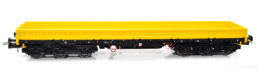 TT D DB Schwerlastwagen Bauart Samms- u, 454, Bauzugwagen Gruppe Bahnbau, unbeladen, gelb, schwarz, schwarz, etc..............