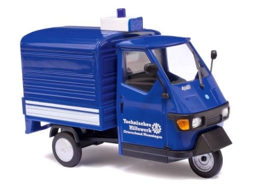 0 LKW Dreirad Piaggio Ape 50, Kofferaufbau, blau, THW, etc...................