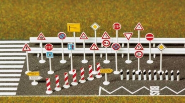 H0 Geländegestaltung Verkehrszeichen Set, Schilder 30, Leitplanken 10, Zebrastreifen, etc.............................................................................