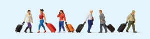 H0 Figur Gehende Reisende mit Trolleys