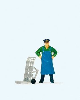 H0 Figur Dienstmann stehend mit Gepäckkarre etc..........................................................................................................................