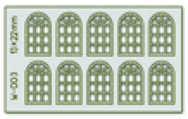 H0 Selbstbauteile Lasercut Bogenfenster 13x 22mm Scheiben 14 10x