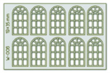 H0 Selbstbauteile Lasercut Bogenfenster 19x 35mm Scheiben 14 10x