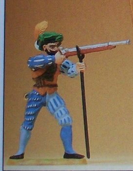 1: 25 Figur Landsknecht mit Gewehr zielend