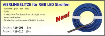 elektro Litzen Drähte Kupferschaltlitze für RGB LED Streifen, 0,25mm²,  schwarz- grün- rot- blau, 10m, etc..............................................................