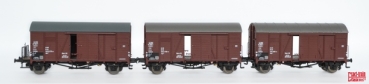 H0 D DR Güterwagen ged. Set 3x, 2A,  Ep.III,  Bremserbühne, Rollenlager, Frontfenster, Ofen,