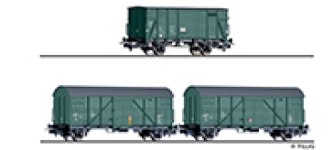 H0 D DR Güterwagen-Set 3x, 2A,  Ep.IV,  Bauzugwagen, grün, etc.............................................................