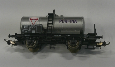 H0 F SNCF Kesselwagen mit Bremserbühne, 2A, Ep.III, " PURFINA ", silbern, etc.................