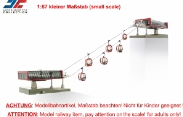 H0 1: 87 Seilbahnen D line Set, rot/ schwarz, Tal- Bergstation, Gondel Omega V10 rot 6x, Streckenkabel 1x, Stütze 160mm 1x, Seil 10m, etc............................................................