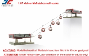 H0 1: 87 Seilbahnen D line Set, Flying Mozart, Tal- Bergstation, Gondel V10 " Flying Mozart " 6x, Streckenkabel 1x, Stütze 160mm 1x, Seil 10m, etc....................