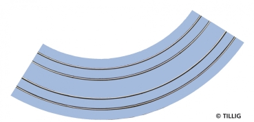 H0m TT Tramgleis Gleis gebogen R 204/ 250/ 90°,  2Sp.,    Asphalt/ Beton