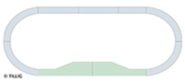 H0m TT Tramgleis Startset ohne Straßenbahn, einspurig mit Ausweiche,